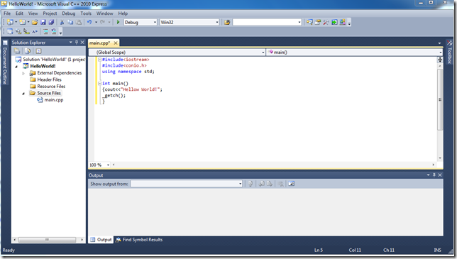 Create Your program. Here is Simple code to display “hello Word!”