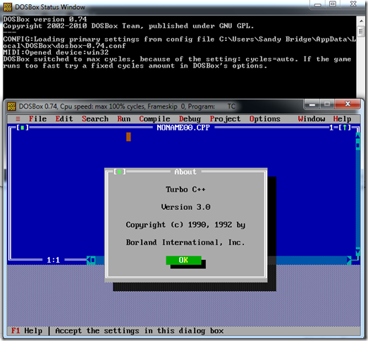 TurboC++ Running in DosBox