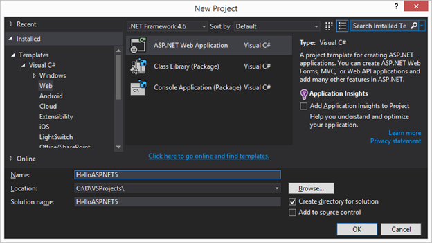 New ASP.NET 5 Project