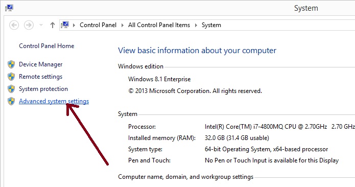 a picture showing where to click to open Advanced System Settings