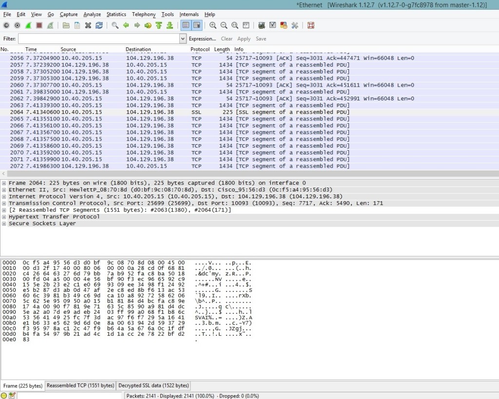 a picture showing normal ssl packet details captured by wireshark