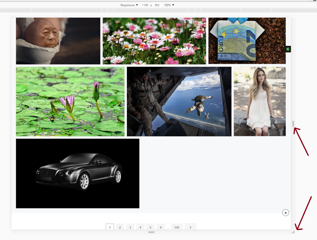 a picture showing the points to grab to resize responsive area in chrome device