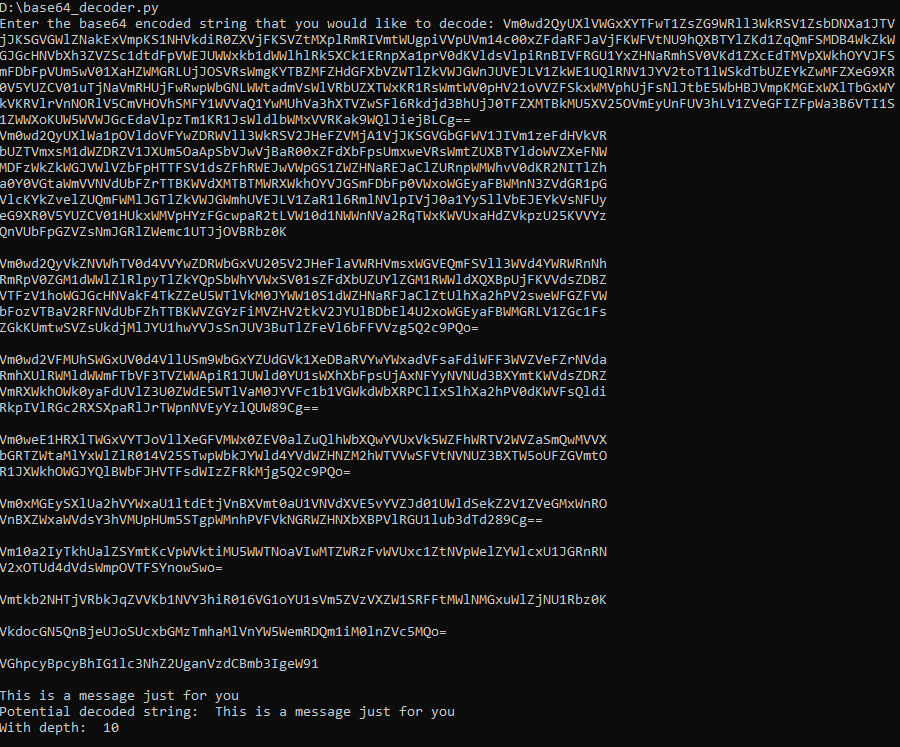 Image showing sample run of Base64 decoder