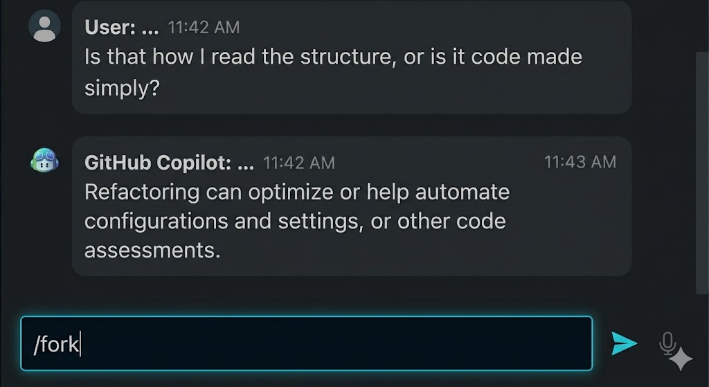 The /fork command typed in chat input